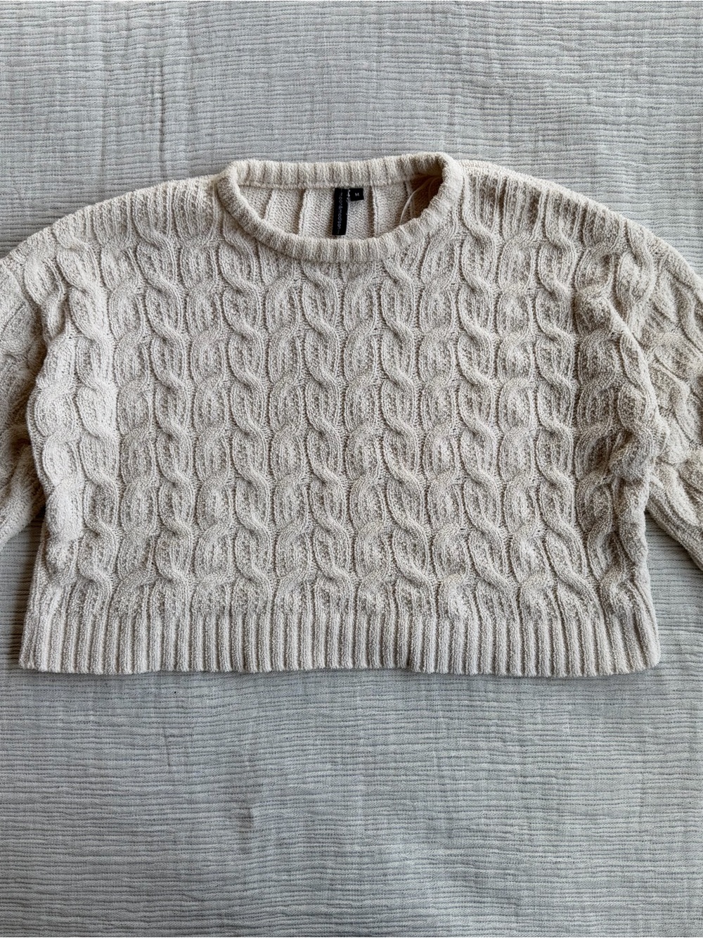 Cream Cable Knit Crewneck Sweater